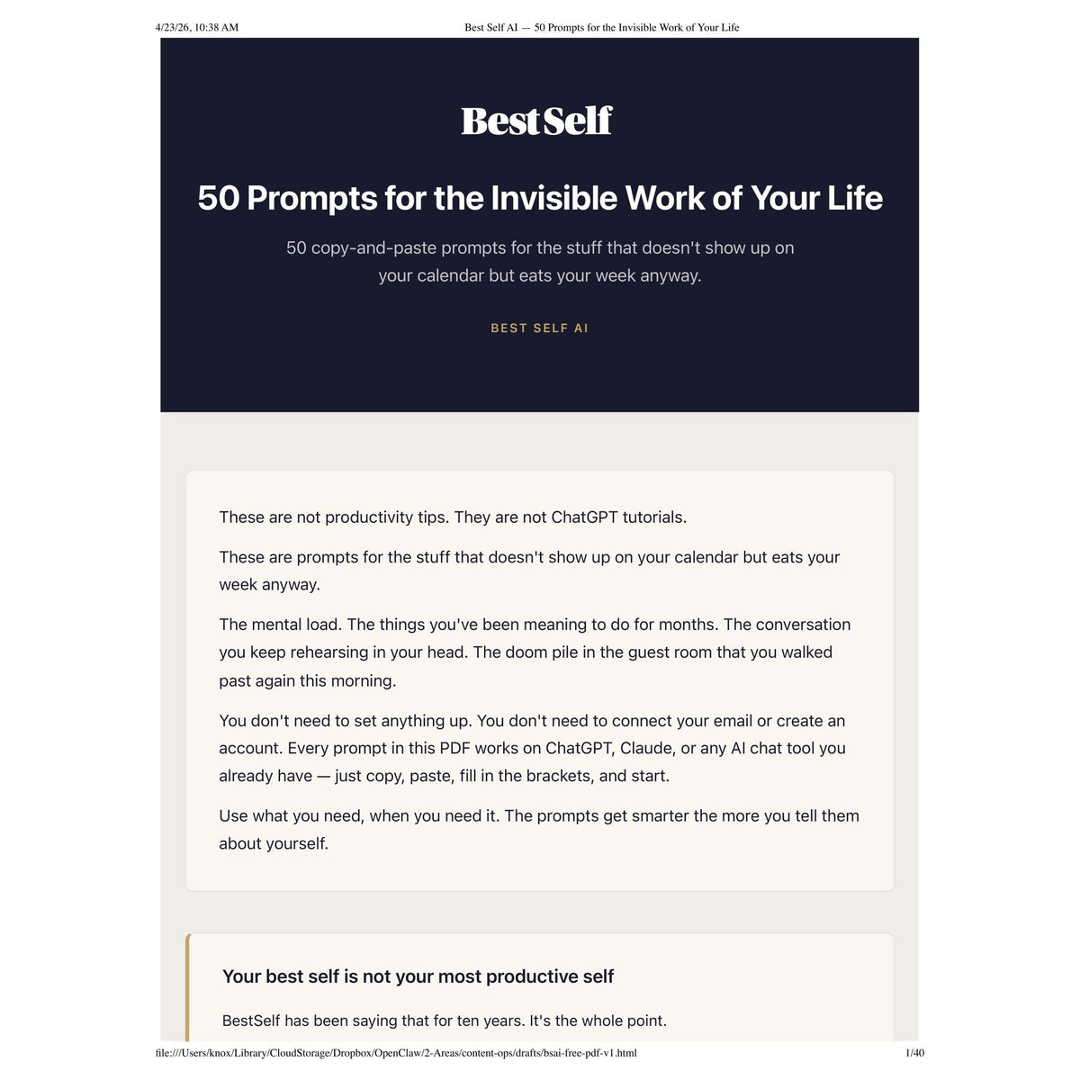 50 Prompts for the Invisible Work of Your Life digital download cover
