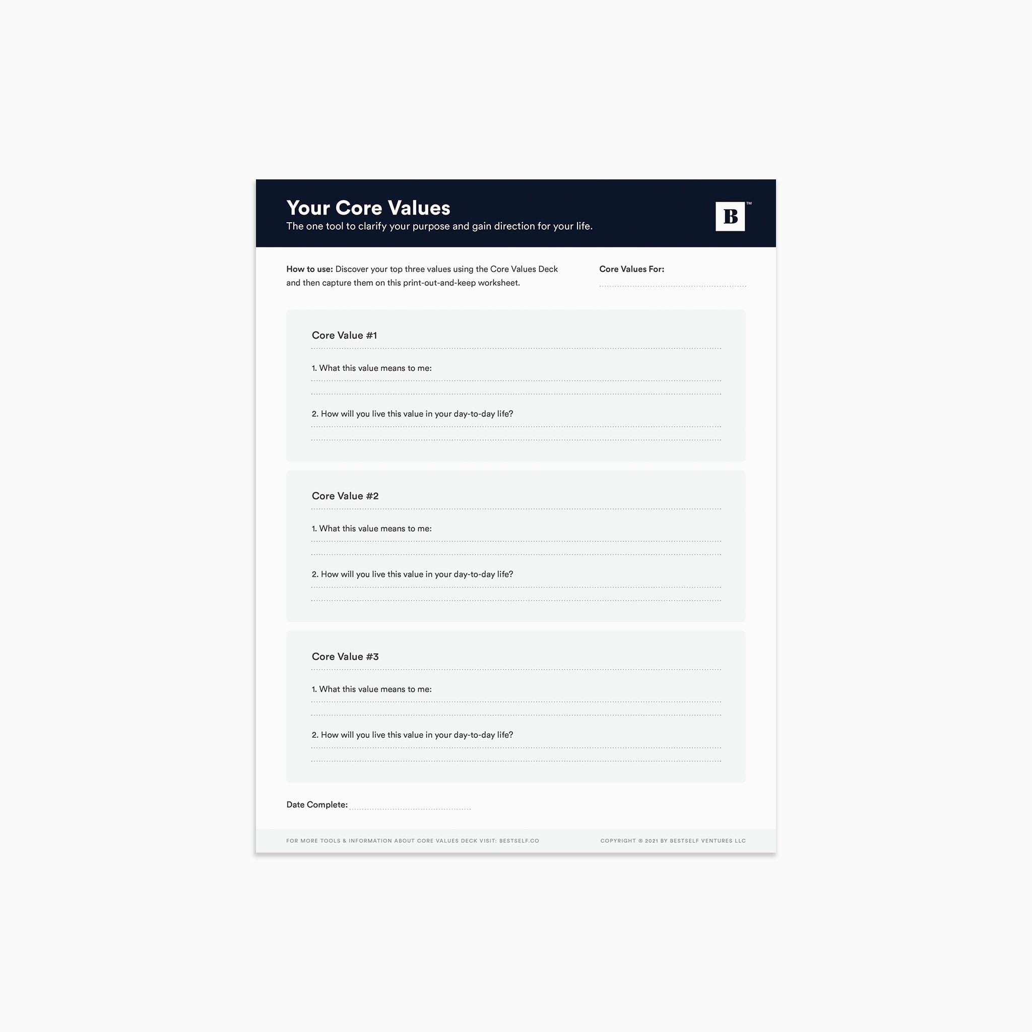 Core Values Worksheet - workbook course – BestSelf Co.
