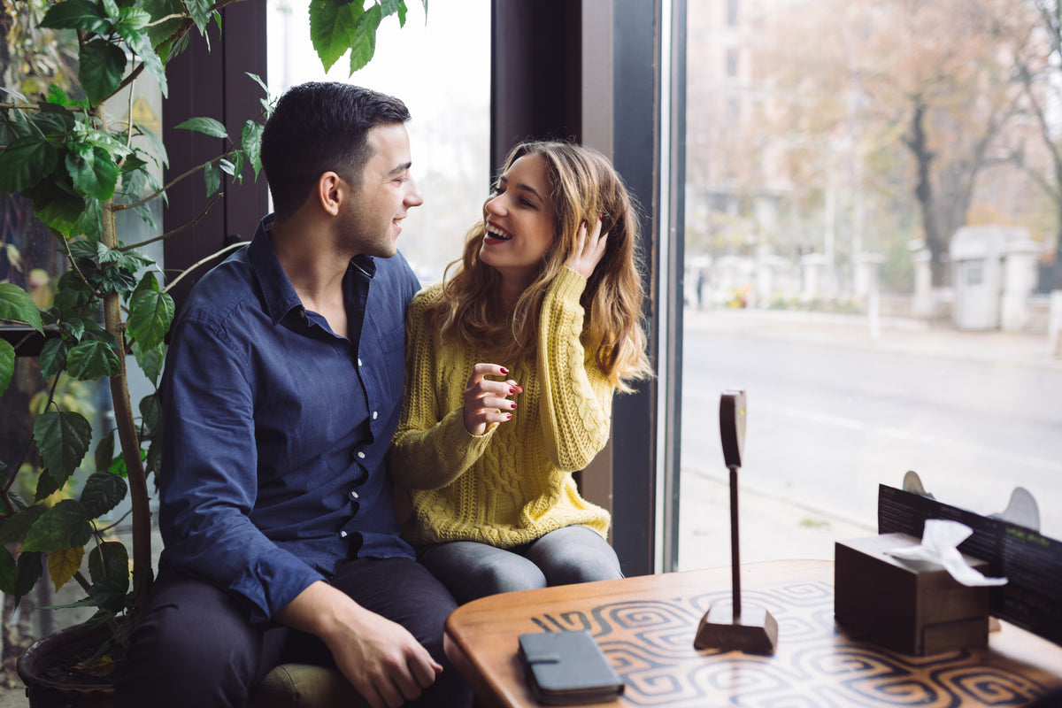 Couple love drinking coffee coffee shop