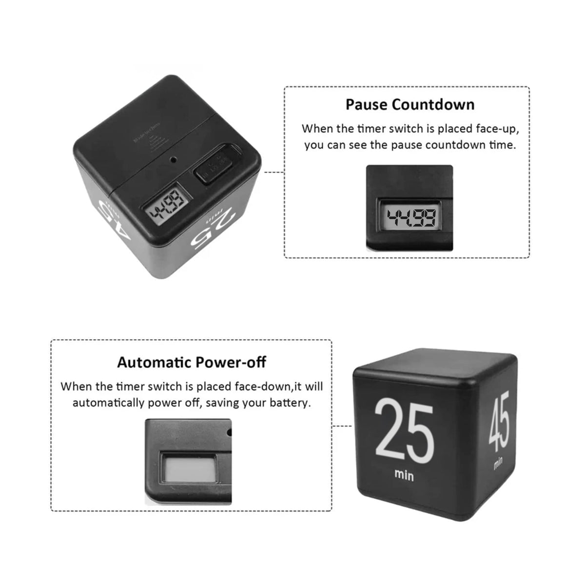 Pomodoro Timer, Productivity Cube, Magnetic Flip Focus Timer, Mute & Adjustable Sound Alert, Grigio Pomodoro Timer, Productivity Cube, Magnetic Flip Focus Timer, Mute & Adjustable Sound Alert, Grigio
