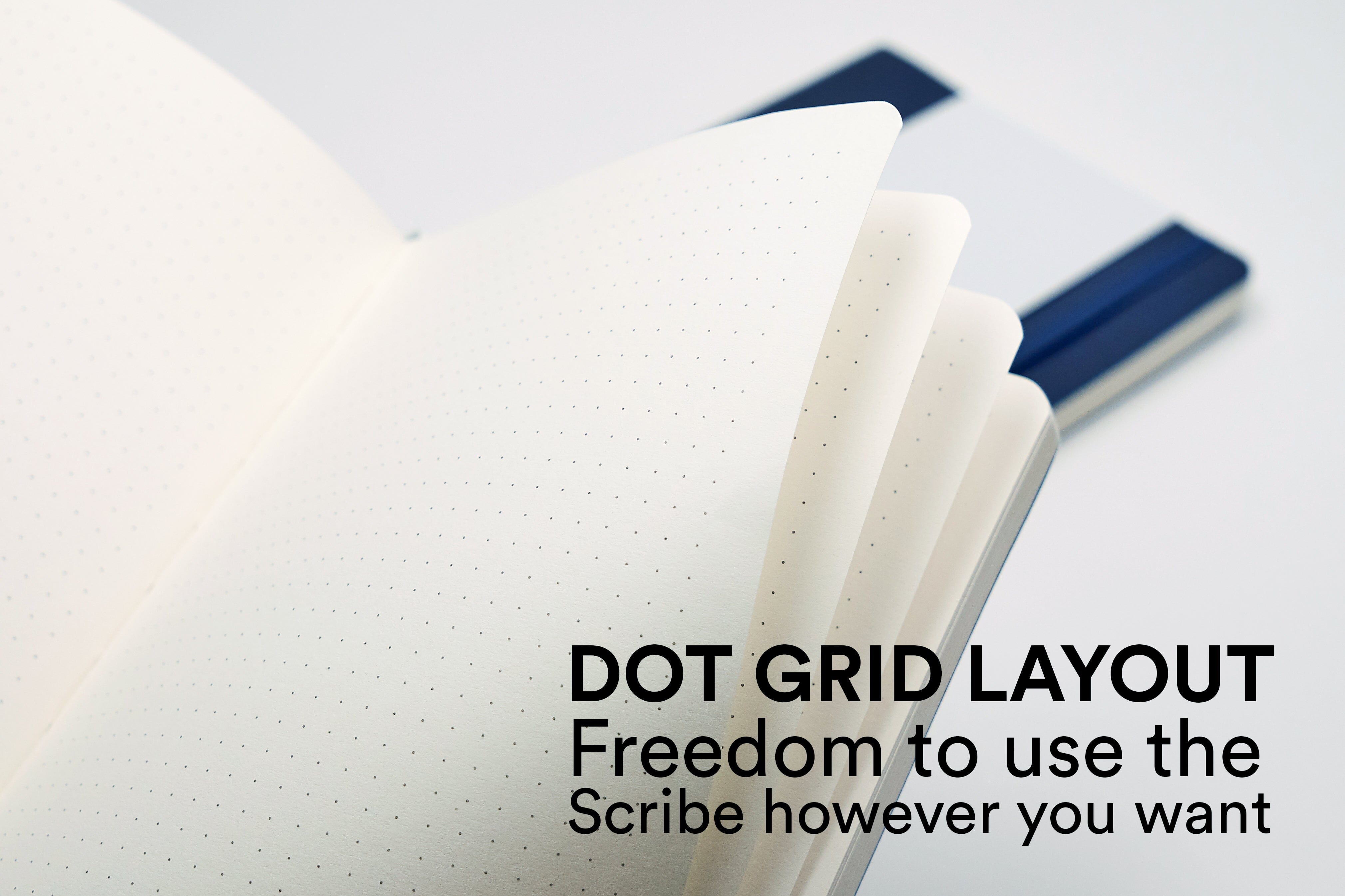 Scribe opened with the text "dot grid layout" and "freedom to use the Scribe however you want" 