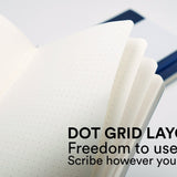 Scribe opened with the text "dot grid layout" and "freedom to use the Scribe however you want" 