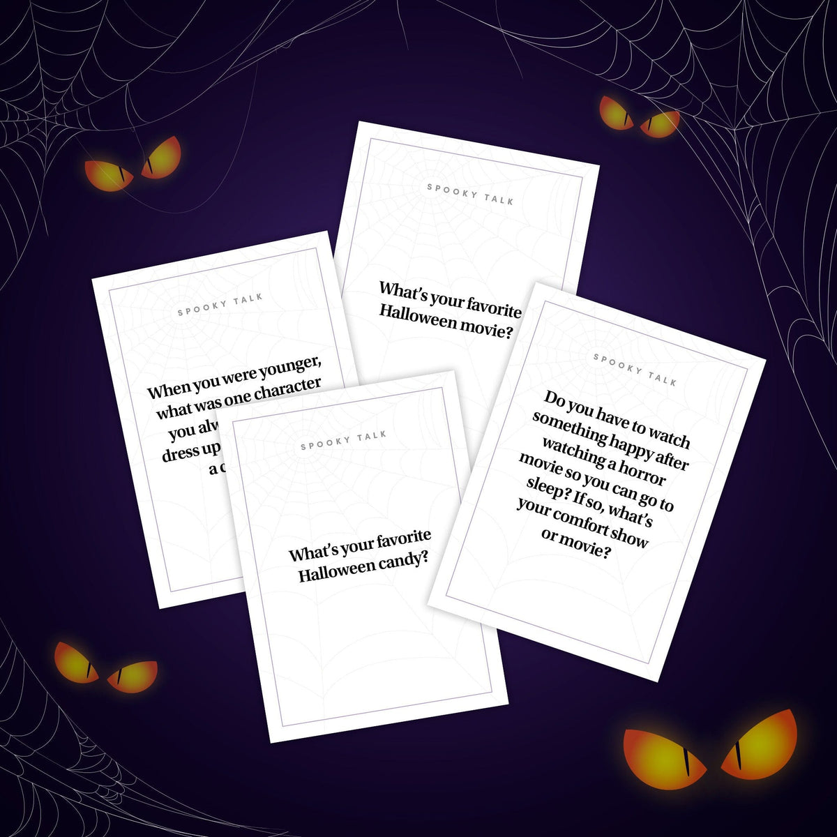 Printable sheet of 8 Halloween conversation starter cards to cut out